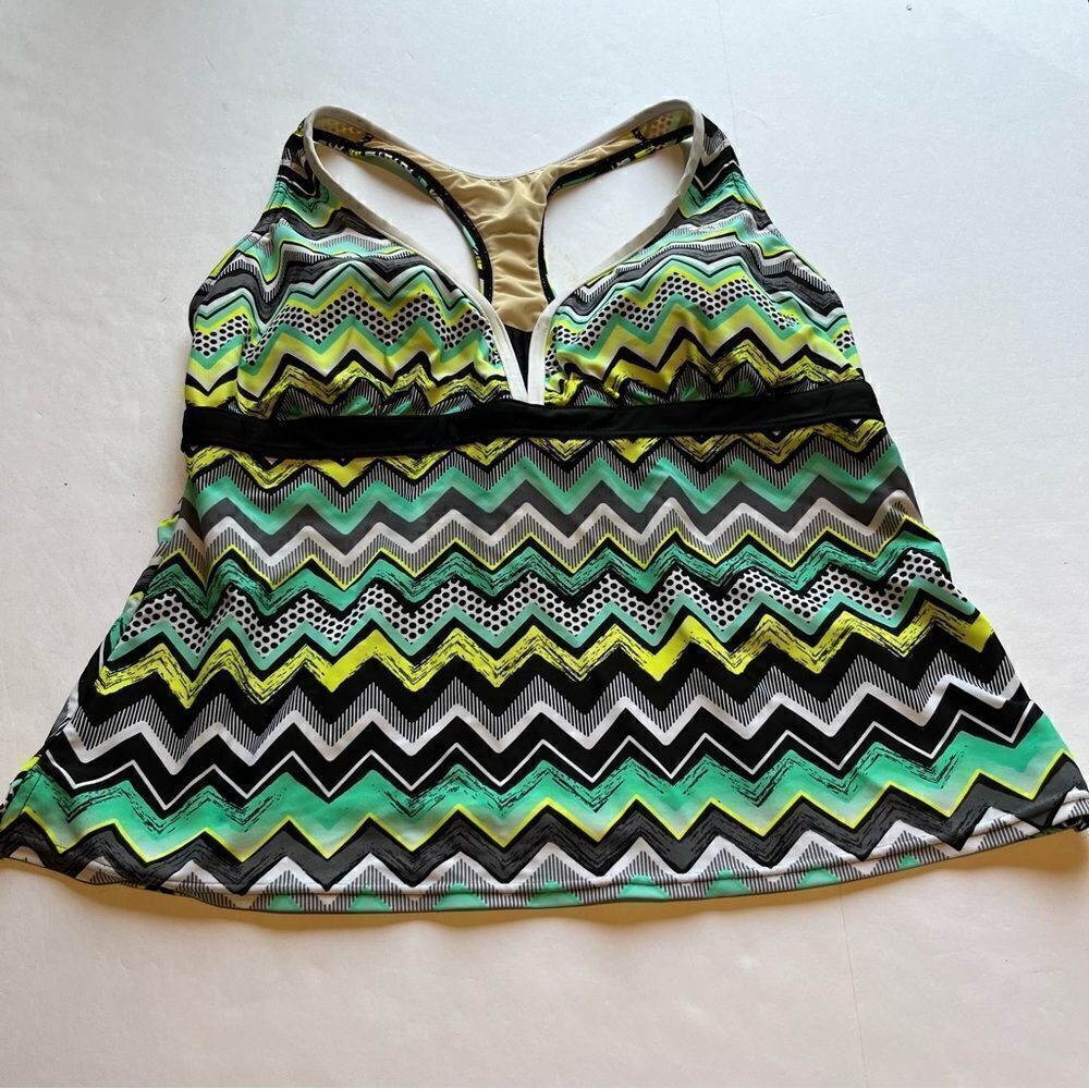 ZeroXPosur Women's Swim Top Racerback mint green/blk/ylw multi Size 18W